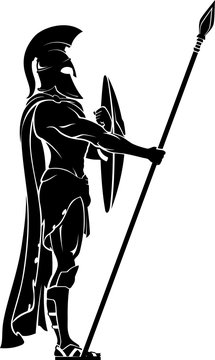 Spartan Medieval Warrior Stand Guard Silhouette