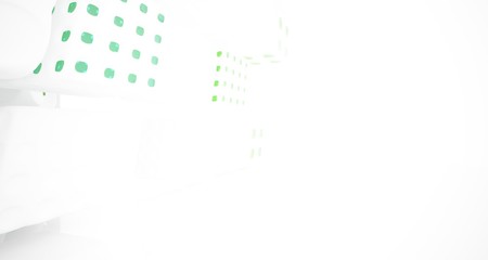 Obraz premium Abstract white and colored gradient glasses interior multilevel public space with window. 3D illustration and rendering.