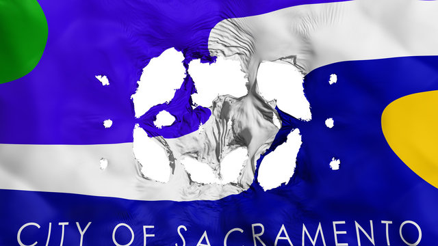 Holes in Sacramento city, capital of California state flag, white background, 3d rendering