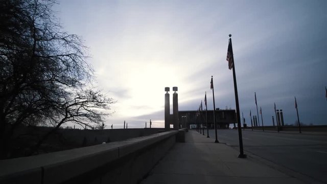 Street View Side Walk To Milwaukee War Memorial Center During Sunrise