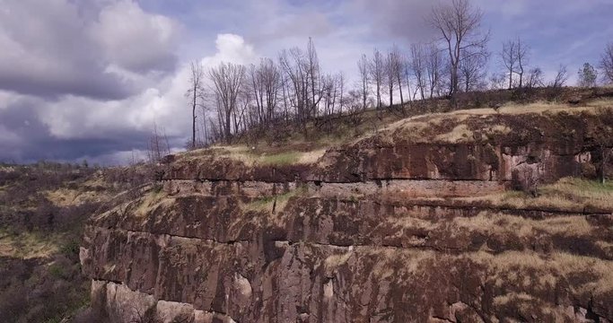 aerial drone shot of the cliff  Peregrine Point Disc Golf, Chico CA.