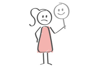 Stick Figure - woman depression hiding sadness under mask