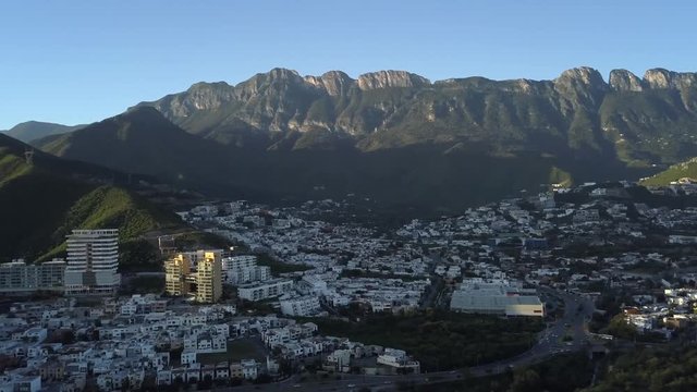 Aerial shot of the Sierra Madre Oriental at morning in San Pedro, Nuevo Leon