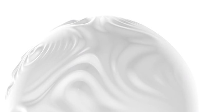 White ripple liquid on sphere. Modern looping background with displacement map texture