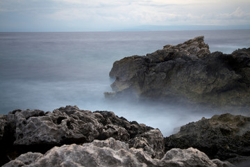 lava rocks on sea. Long exposure shot