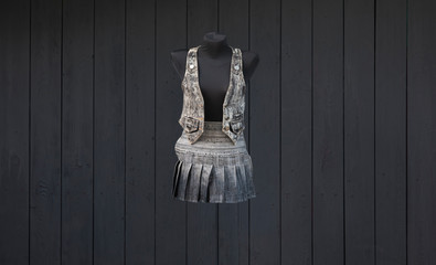 gray denim skirt and denim jacket