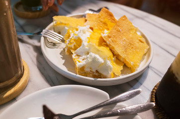 Crispy Roti with Thai Sweet and Whipped Cream