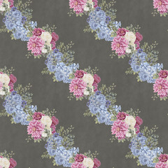 Watercolor floral seamless pattern. Hand painted flowers, greeting card template or wrapping paper