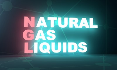 Acronym NGL - Natural gas liquids. Business conceptual image. 3D rendering. Neon bulb illumination