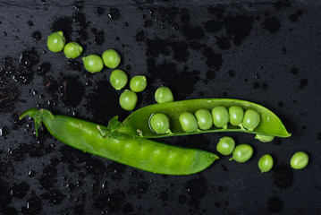 Closeup of fresh green peas, top view