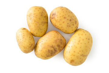 Raw potato isolated on white, top view. Clipping path