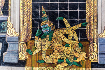 Obraz premium Ancient thai painting on wall in thailand buddha temple.