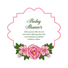 Vector illustration lettering baby shower with artwork pink rose wreath frame