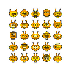 yellow robot head avatar icons set