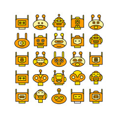 yellow robot head avatar icons set