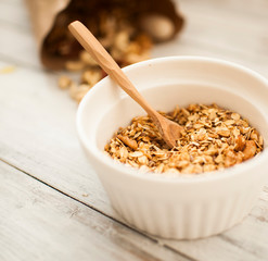 Crunchy granola, muesli. Healthy dessert snack