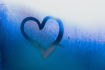 Hearts drawn on a sweaty mirror. Romantic background. Love store