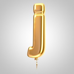 Shiny metallic orange balloon letter J lowercase isolated on white background