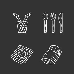 Zero waste kitchen cutlery chalk icons set