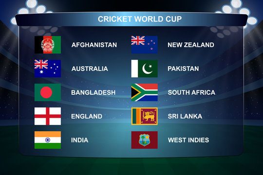 Cricket World Cup Flags . Vector Illustration