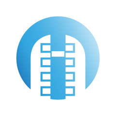 blue city building in circle shape