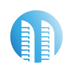 blue city building in circle shape