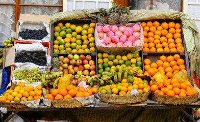 Assortment of fresh fruits at market