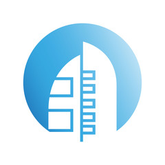 blue city building in circle shape