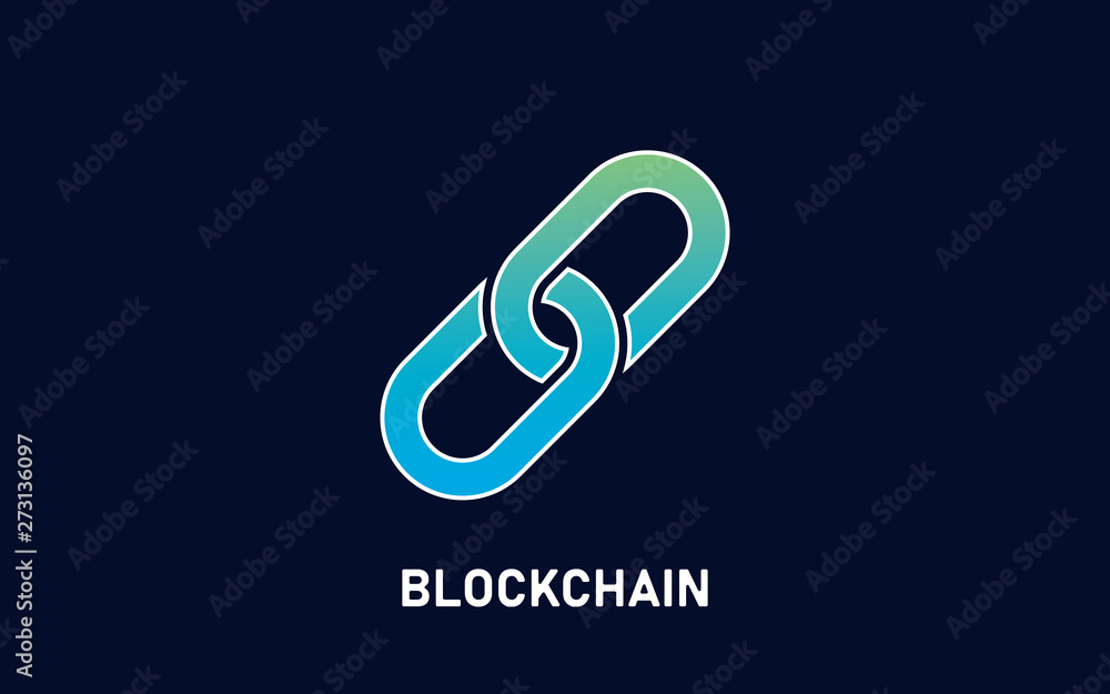 Aufkleber blockchain logo on dark black background. abstract symbol of linked chain and with text. modern tech