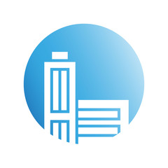 blue city building in circle