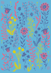 Fototapeta na wymiar Flower set colored. Vector illustration hand drawing garden silhouette