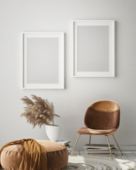 mock up poster frame in modern interior background, living room, Scandinavian style, 3D render, 3D illustration