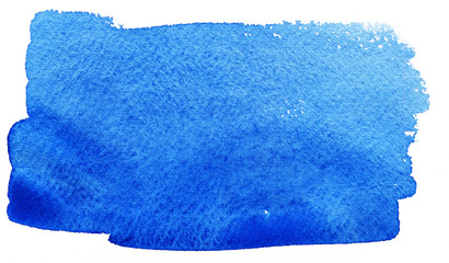 Hand painted watercolor illustration. Abstract color splashing in blue colors isolated on white background