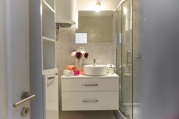 wide angle scene of bathroom. bathroom background.