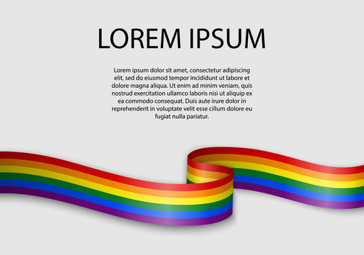 Waving ribbon or banner with flag of LGBT pride.
