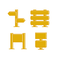 yellow wooden signpost and signage icons