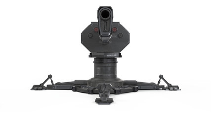 Scifi turret 3d rendering over white background