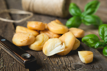 Smoked cheese and fresh basil