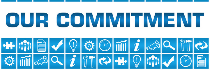 Our Commitment Blue Box Grid Business Symbols 