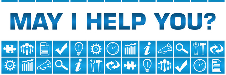 May I Help You Blue Box Grid Business Symbols 