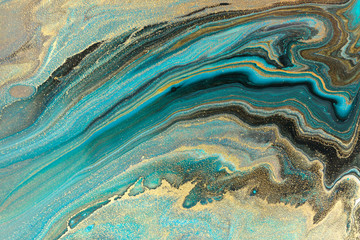 Blue marbling pattern. Golden marble liquid texture. - obrazy, fototapety, plakaty