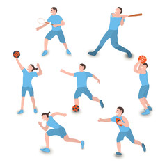 Fototapeta na wymiar Set of player icon. Sport label on white Background. Character Cartoon style. Vector Illustration