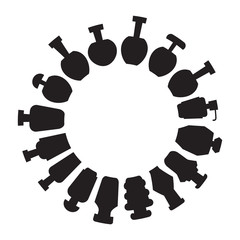 bottles array in circle shape, round shape silhouette