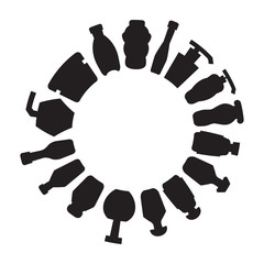 bottles array in circle shape, round shape silhouette
