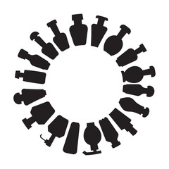 bottles array in circle shape, round shape silhouette