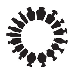 bottles array in circle shape, round shape silhouette