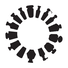 bottles array in circle shape, round shape silhouette