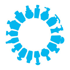 bottles array in circle shape, round shape blue