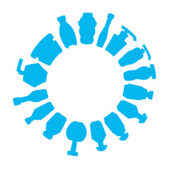 bottles array in circle shape, round shape blue