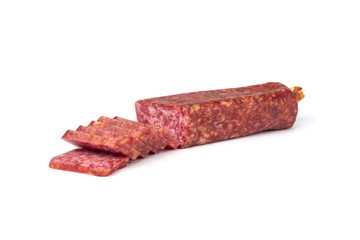 Salami sausage isolated on white background.